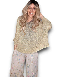 HELGA MAY_CREW NECK BOXY GOLD GLITTER KNIT _ CREW NECK BOXY GOLD GLITTER KNIT _ Ebony Boutique NZ