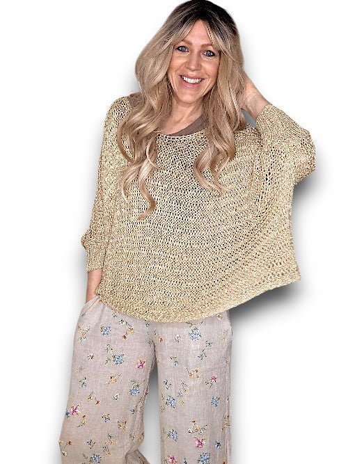 HELGA MAY_CREW NECK BOXY GOLD GLITTER KNIT _ CREW NECK BOXY GOLD GLITTER KNIT _ Ebony Boutique NZ