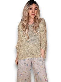 HELGA MAY_CREW NECK BOXY GOLD GLITTER KNIT _ CREW NECK BOXY GOLD GLITTER KNIT _ Ebony Boutique NZ