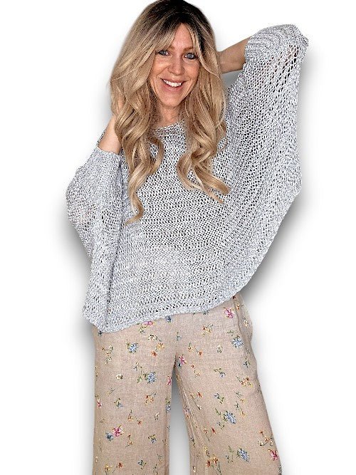 HELGA MAY_CREW NECK BOXY SILVER GLITTER KNIT _ CREW NECK BOXY SILVER GLITTER KNIT _ Ebony Boutique NZ