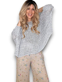 HELGA MAY_CREW NECK BOXY SILVER GLITTER KNIT _ CREW NECK BOXY SILVER GLITTER KNIT _ Ebony Boutique NZ