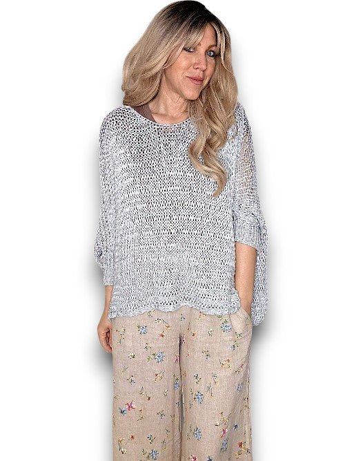 HELGA MAY_CREW NECK BOXY SILVER GLITTER KNIT _ CREW NECK BOXY SILVER GLITTER KNIT _ Ebony Boutique NZ
