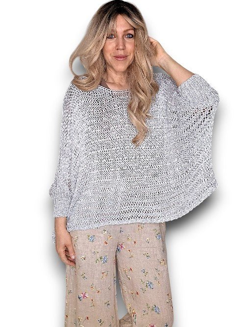 HELGA MAY_CREW NECK BOXY SILVER GLITTER KNIT _ CREW NECK BOXY SILVER GLITTER KNIT _ Ebony Boutique NZ