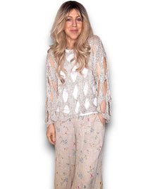 HELGA MAY_DIAMOND HOLLOW LONG SLEEVE KNIT BEIGE _ DIAMOND HOLLOW LONG SLEEVE KNIT BEIGE _ Ebony Boutique NZ