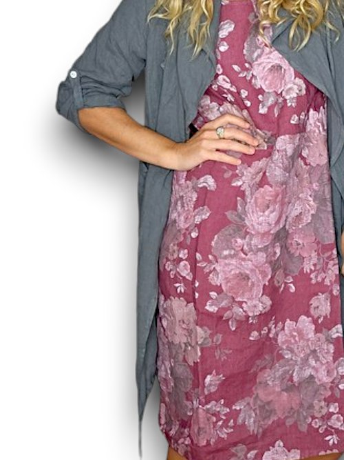 HELGA MAY_JUNGLE DRESS LINEN SCARLETT ROSE DARK BERRY _ JUNGLE DRESS LINEN SCARLETT ROSE DARK BERRY _ Ebony Boutique NZ