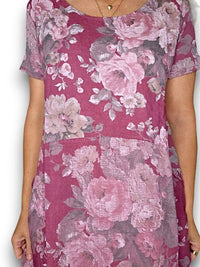 HELGA MAY_JUNGLE DRESS LINEN SCARLETT ROSE DARK BERRY _ JUNGLE DRESS LINEN SCARLETT ROSE DARK BERRY _ Ebony Boutique NZ