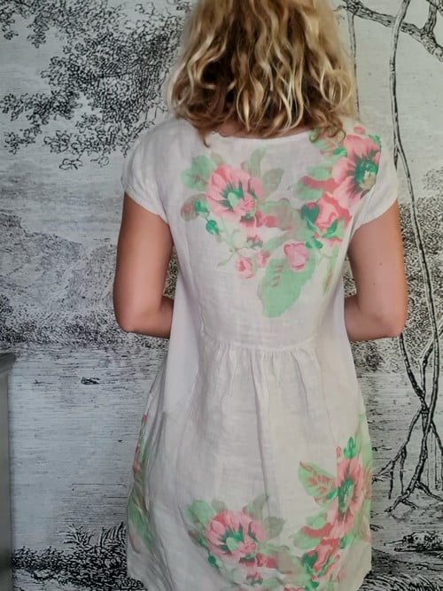 HELGA MAY_KENNEDY DRESS LINEN BELLA ROSE BEIGE _ KENNEDY DRESS LINEN BELLA ROSE BEIGE _ Ebony Boutique NZ