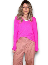 HELGA MAY_KNIT V - NECK LONG SLEEVE BABY ALPACA/BLEND NEON PINK _ KNIT V - NECK LONG SLEEVE BABY ALPACA/BLEND NEON PINK _ Ebony Boutique NZ