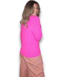 HELGA MAY_KNIT V - NECK LONG SLEEVE BABY ALPACA/BLEND NEON PINK _ KNIT V - NECK LONG SLEEVE BABY ALPACA/BLEND NEON PINK _ Ebony Boutique NZ