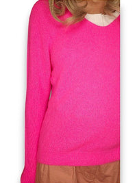 HELGA MAY_KNIT V - NECK LONG SLEEVE BABY ALPACA/BLEND NEON PINK _ KNIT V - NECK LONG SLEEVE BABY ALPACA/BLEND NEON PINK _ Ebony Boutique NZ