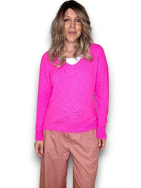 HELGA MAY_KNIT V - NECK LONG SLEEVE BABY ALPACA/BLEND NEON PINK _ KNIT V - NECK LONG SLEEVE BABY ALPACA/BLEND NEON PINK _ Ebony Boutique NZ