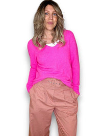 HELGA MAY_KNIT V - NECK LONG SLEEVE BABY ALPACA/BLEND NEON PINK _ KNIT V - NECK LONG SLEEVE BABY ALPACA/BLEND NEON PINK _ Ebony Boutique NZ