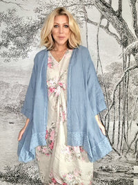 HELGA MAY_LACE HEM JACKET LINEN PETROL _ LACE HEM JACKET LINEN PETROL _ Ebony Boutique NZ