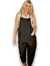 HELGA MAY_LINEN JUMPSUIT TIE IT YOUR WAY CHARCOAL _ LINEN JUMPSUIT TIE IT YOUR WAY CHARCOAL _ Ebony Boutique NZ