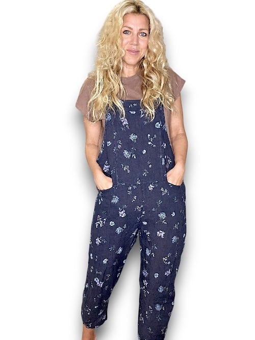 Helga May Linen Jumpsuit Windy Boom Navy NZ Ebony Boutique NZ