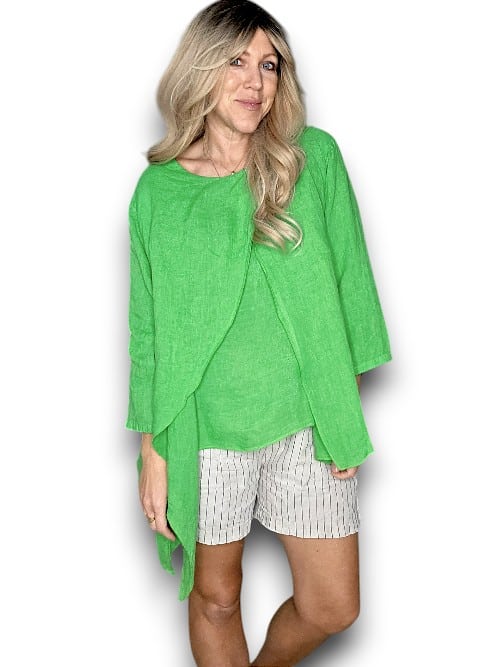 HELGA MAY_LINEN LAYER TOP BRIGHT GREEN _ LINEN LAYER TOP BRIGHT GREEN _ Ebony Boutique NZ