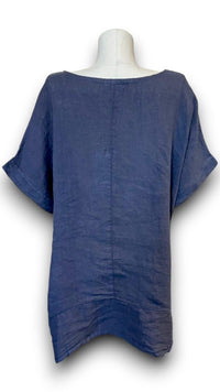 HELGA MAY_LINEN TEE WITH COCONUT BUTTON DETAIL NAVY _ LINEN TEE WITH COCONUT BUTTON DETAIL NAVY _ Ebony Boutique NZ