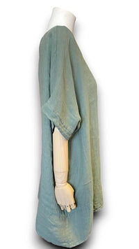 HELGA MAY_LINEN TEE WITH COCONUT BUTTON DETAIL SAGE _ LINEN TEE WITH COCONUT BUTTON DETAIL SAGE _ Ebony Boutique NZ