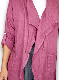 HELGA MAY_LONG DRAWSTRING JACKET LINEN DARK BERRY _ LONG DRAWSTRING JACKET LINEN DARK BERRY _ Ebony Boutique NZ