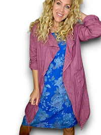 HELGA MAY_LONG DRAWSTRING JACKET LINEN DARK BERRY _ LONG DRAWSTRING JACKET LINEN DARK BERRY _ Ebony Boutique NZ