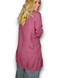 HELGA MAY_LONG DRAWSTRING JACKET LINEN DARK BERRY _ LONG DRAWSTRING JACKET LINEN DARK BERRY _ Ebony Boutique NZ