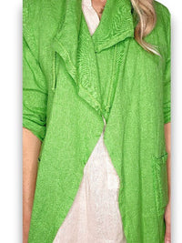 HELGA MAY_LONG DRAWSTRNG LINEN JACKET BRIGHT GREEN _ LONG DRAWSTRNG LINEN JACKET BRIGHT GREEN _ Ebony Boutique NZ