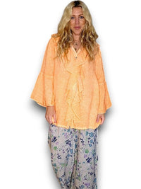 HELGA MAY_MADRID LINEN FRILL TUNIC LINEN NEON ORANGE _ MADRID LINEN FRILL TUNIC LINEN NEON ORANGE _ Ebony Boutique NZ