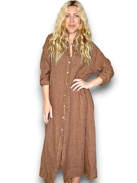 HELGA MAY_MAXI BUTTON SHIRT DRESS LINEN COFFEE _ MAXI BUTTON SHIRT DRESS LINEN COFFEE _ Ebony Boutique NZ