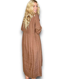 HELGA MAY_MAXI BUTTON SHIRT DRESS LINEN COFFEE _ MAXI BUTTON SHIRT DRESS LINEN COFFEE _ Ebony Boutique NZ