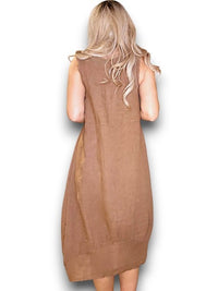 HELGA MAY_MAXI TANK DRESS LINEN COFFEE _ MAXI TANK DRESS LINEN COFFEE _ Ebony Boutique NZ