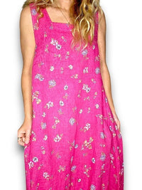 HELGA MAY_MAXI TANK DRESS LINEN WINDY BLOOM HOT PINK _ MAXI TANK DRESS LINEN WINDY BLOOM HOT PINK _ Ebony Boutique NZ