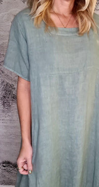 HELGA MAY_MID SLEEVE LINEN MAXI DRESS SAGE _ MID SLEEVE LINEN MAXI DRESS SAGE _ Ebony Boutique NZ