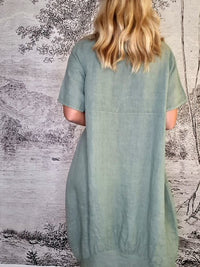HELGA MAY_MID SLEEVE LINEN MAXI DRESS SAGE _ MID SLEEVE LINEN MAXI DRESS SAGE _ Ebony Boutique NZ