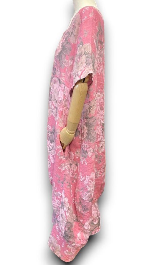 HELGA MAY_MID SLEEVE LINEN MAXI DRESS SCARLETT ROSE BERRY PINK _ MID SLEEVE LINEN MAXI DRESS SCARLETT ROSE BERRY PINK _ Ebony Boutique NZ