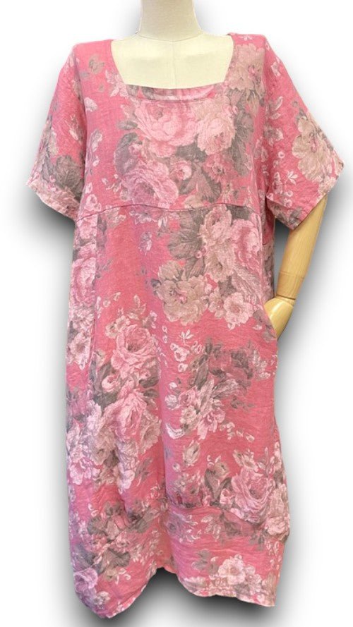 HELGA MAY_MID SLEEVE LINEN MAXI DRESS SCARLETT ROSE BERRY PINK _ MID SLEEVE LINEN MAXI DRESS SCARLETT ROSE BERRY PINK _ Ebony Boutique NZ