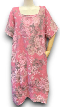 HELGA MAY_MID SLEEVE LINEN MAXI DRESS SCARLETT ROSE BERRY PINK _ MID SLEEVE LINEN MAXI DRESS SCARLETT ROSE BERRY PINK _ Ebony Boutique NZ