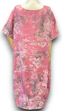 HELGA MAY_MID SLEEVE LINEN MAXI DRESS SCARLETT ROSE BERRY PINK _ MID SLEEVE LINEN MAXI DRESS SCARLETT ROSE BERRY PINK _ Ebony Boutique NZ