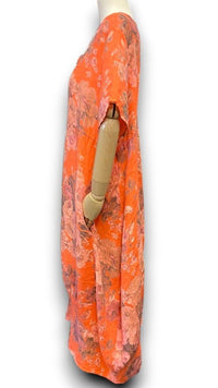 HELGA MAY_MID SLEEVE LINEN MAXI DRESS SCARLETT ROSE ORANGE _ MID SLEEVE LINEN MAXI DRESS SCARLETT ROSE ORANGE _ Ebony Boutique NZ