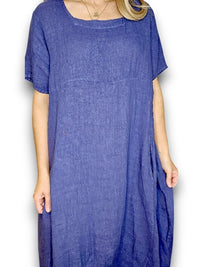 HELGA MAY_MID SLEEVE MAXI DRESS LINEN INDIGO _ MID SLEEVE MAXI DRESS LINEN INDIGO _ Ebony Boutique NZ