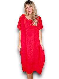 HELGA MAY_MID SLEEVE MAXI DRESS LINEN RED _ MID SLEEVE MAXI DRESS LINEN RED _ Ebony Boutique NZ