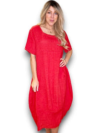 HELGA MAY_MID SLEEVE MAXI DRESS LINEN RED _ MID SLEEVE MAXI DRESS LINEN RED _ Ebony Boutique NZ