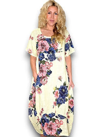 HELGA MAY_MID SLEEVE MAXI LINEN DRESS PETAL BLOOM LEMON _ MID SLEEVE MAXI LINEN DRESS PETAL BLOOM LEMON _ Ebony Boutique NZ