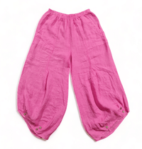 HELGA MAY_MINI BUTTON PANTS LINEN HOT PINK _ MINI BUTTON PANTS LINEN HOT PINK _ Ebony Boutique NZ