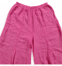 HELGA MAY_MINI BUTTON PANTS LINEN HOT PINK _ MINI BUTTON PANTS LINEN HOT PINK _ Ebony Boutique NZ