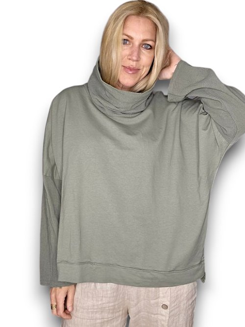 HELGA MAY_MOKU DETAIL COTTON SWEATER FOREST _ MOKU DETAIL COTTON SWEATER FOREST _ Ebony Boutique NZ