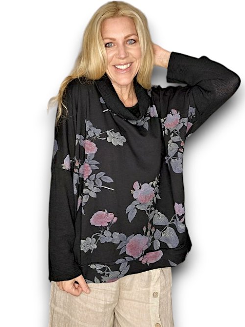 HELGA MAY_MOKU DETAIL COTTON SWEATER THORN ROSE BLACK _ MOKU DETAIL COTTON SWEATER THORN ROSE BLACK _ Ebony Boutique NZ