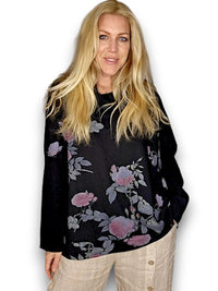 HELGA MAY_MOKU DETAIL COTTON SWEATER THORN ROSE BLACK _ MOKU DETAIL COTTON SWEATER THORN ROSE BLACK _ Ebony Boutique NZ