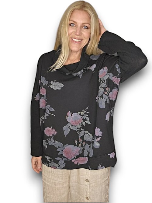 HELGA MAY_MOKU DETAIL COTTON SWEATER THORN ROSE BLACK _ MOKU DETAIL COTTON SWEATER THORN ROSE BLACK _ Ebony Boutique NZ