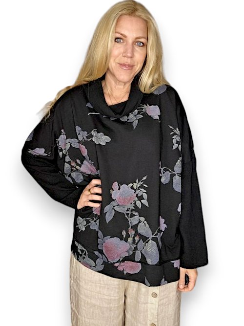 HELGA MAY_MOKU DETAIL COTTON SWEATER THORN ROSE BLACK _ MOKU DETAIL COTTON SWEATER THORN ROSE BLACK _ Ebony Boutique NZ