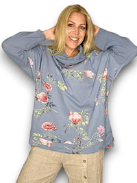 HELGA MAY_MOKU DETAIL COTTON SWEATER THORN ROSE PETROL _ MOKU DETAIL COTTON SWEATER THORN ROSE PETROL _ Ebony Boutique NZ